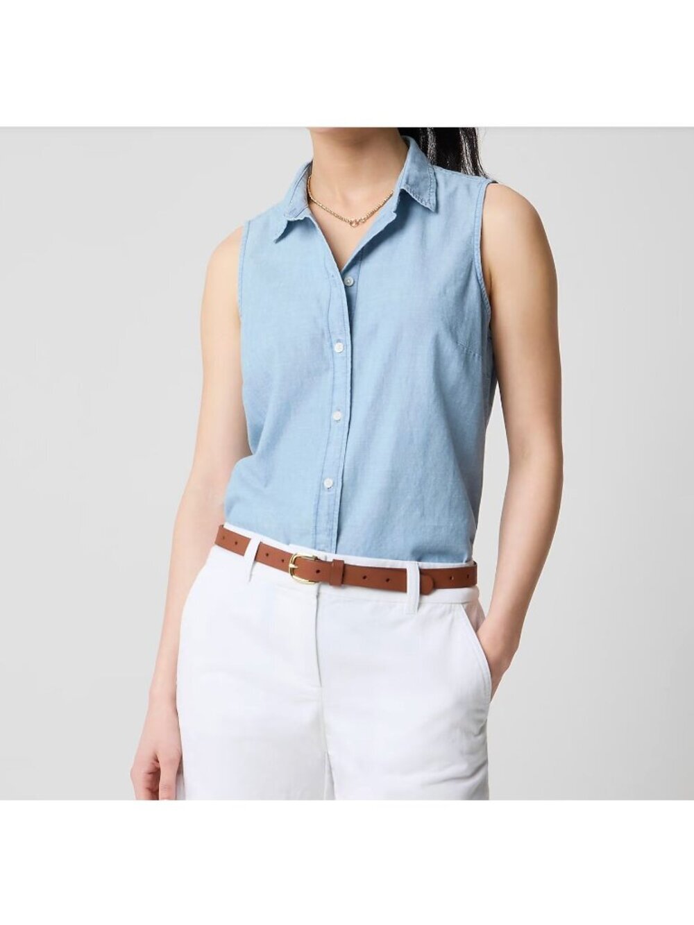 New J.Crew Women's Size L Sleeveless chambray button-up shirt in LLW